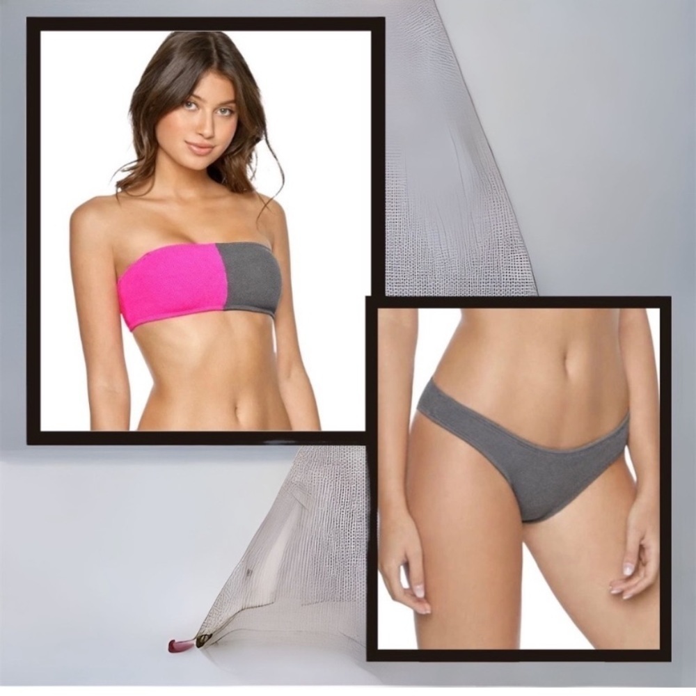 PILYQ Acai Reef bundle Two Tone Bandeau Top and Teeny Bottom  Gray